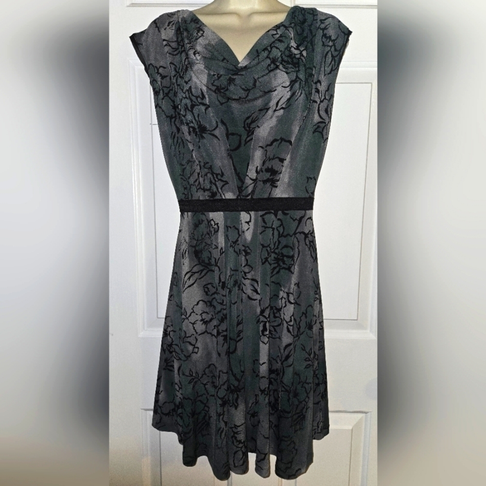 Simply Vera Vera Wang Black and Gray Cowl Neck Knee Length Dress, XS